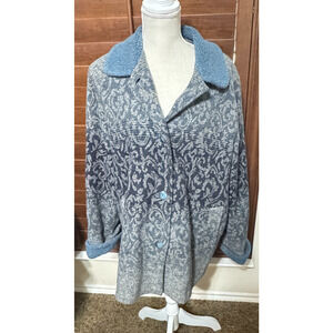 Vintage Mulberry Street Wool Coat Jacket Womens L Blue Tapestry button pockets